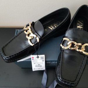 New Zara Leather Chain Loafers, S.8